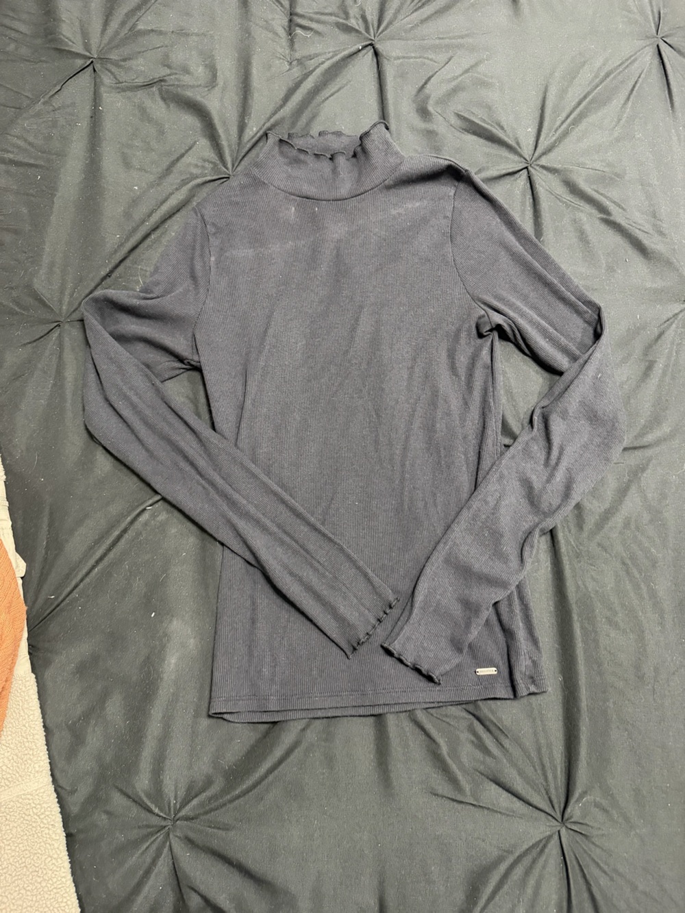 Hollister Black Ribbed Long Sleeve Chemise Top
